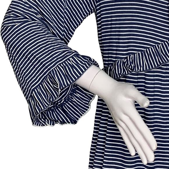 Max Studio Striped Long Sleeve Dress Blue and White Pullover Keyhole - Picture 4 of 10